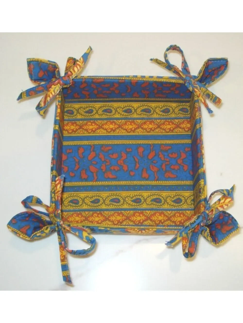 French Provencal Blue, Yellow and Orange Floral & Paisley Print Breadbasket